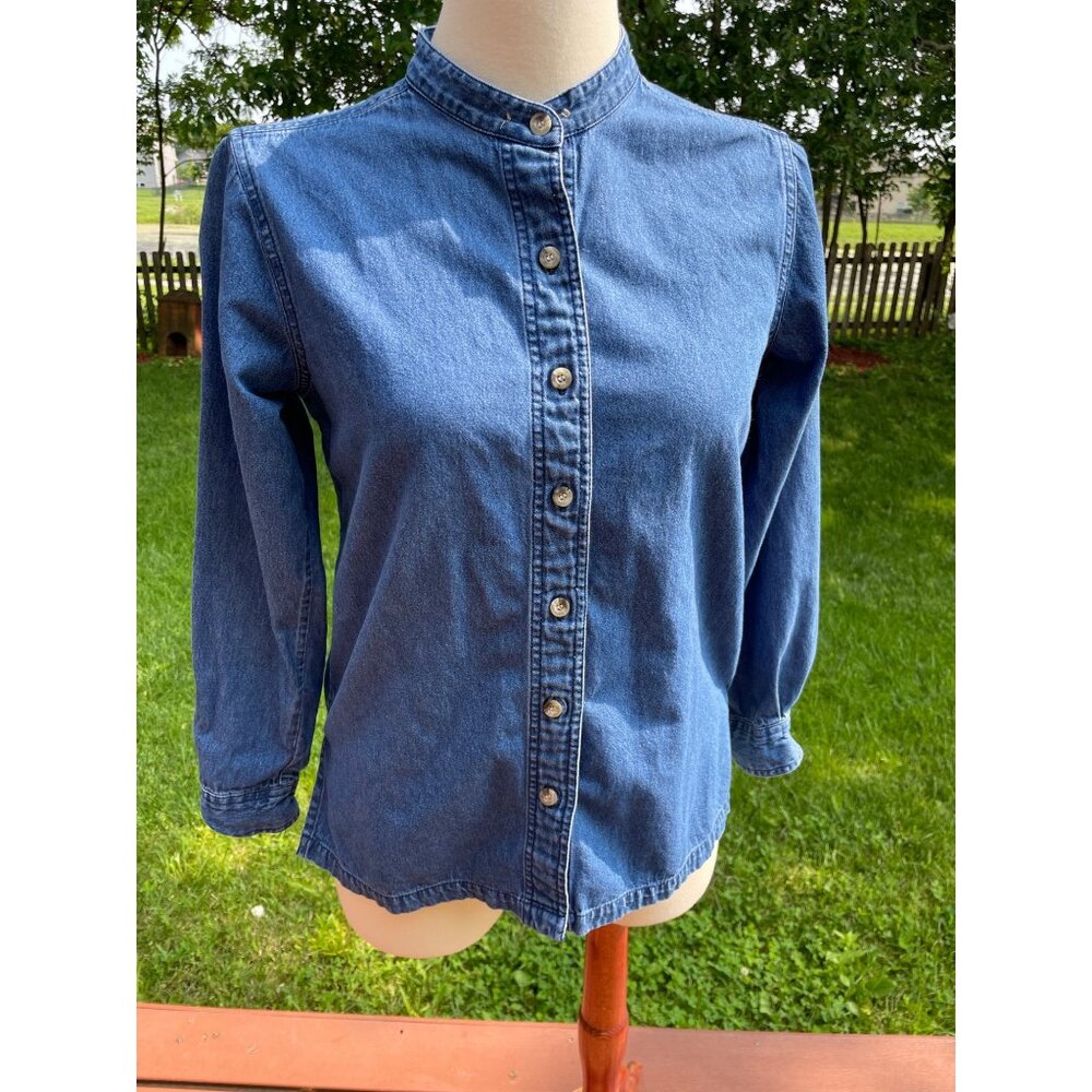 Coldwater Creek Button-Up Denim Blouse P/S 100% Cotton China Blue